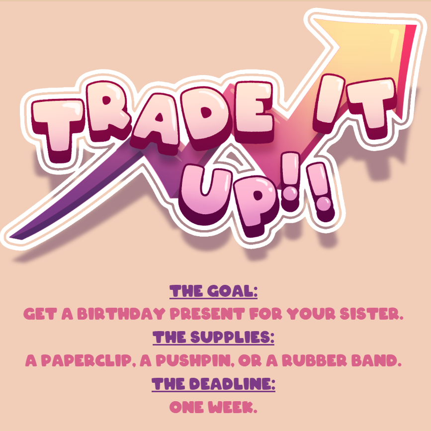 The Trade it Up Logo. Clicking on it takes you to the game's post-mortem.